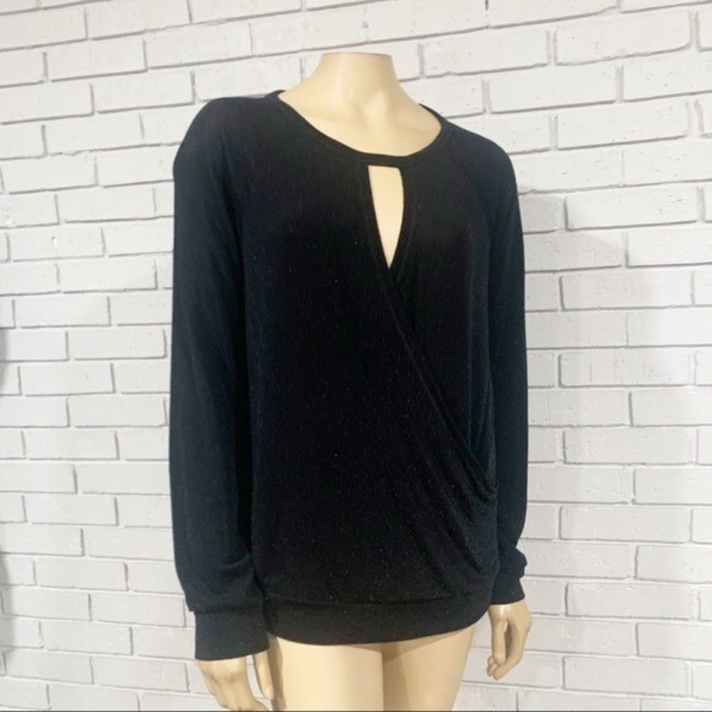 Rachel Rachel Roy Black Metallic Shimmer Keyhole Wrap Top Glam Sz M
